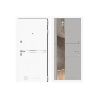 Входная зеркальная дверь Labirint Line White с зеркалом 19 Грей Софт